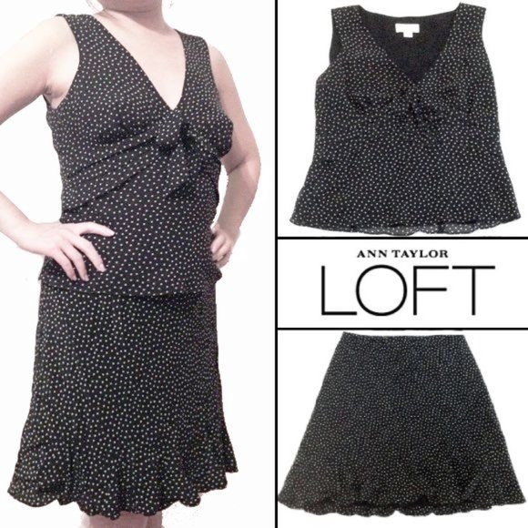 Ann Taylor LOFT - Polka Dot Skirt & Blouse BUNDLE - Picture 1 of 9